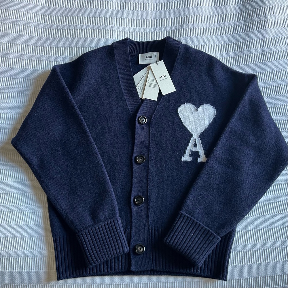 NWT Unisex Ami Paris Ami de Coeur Cardigan - Navy
